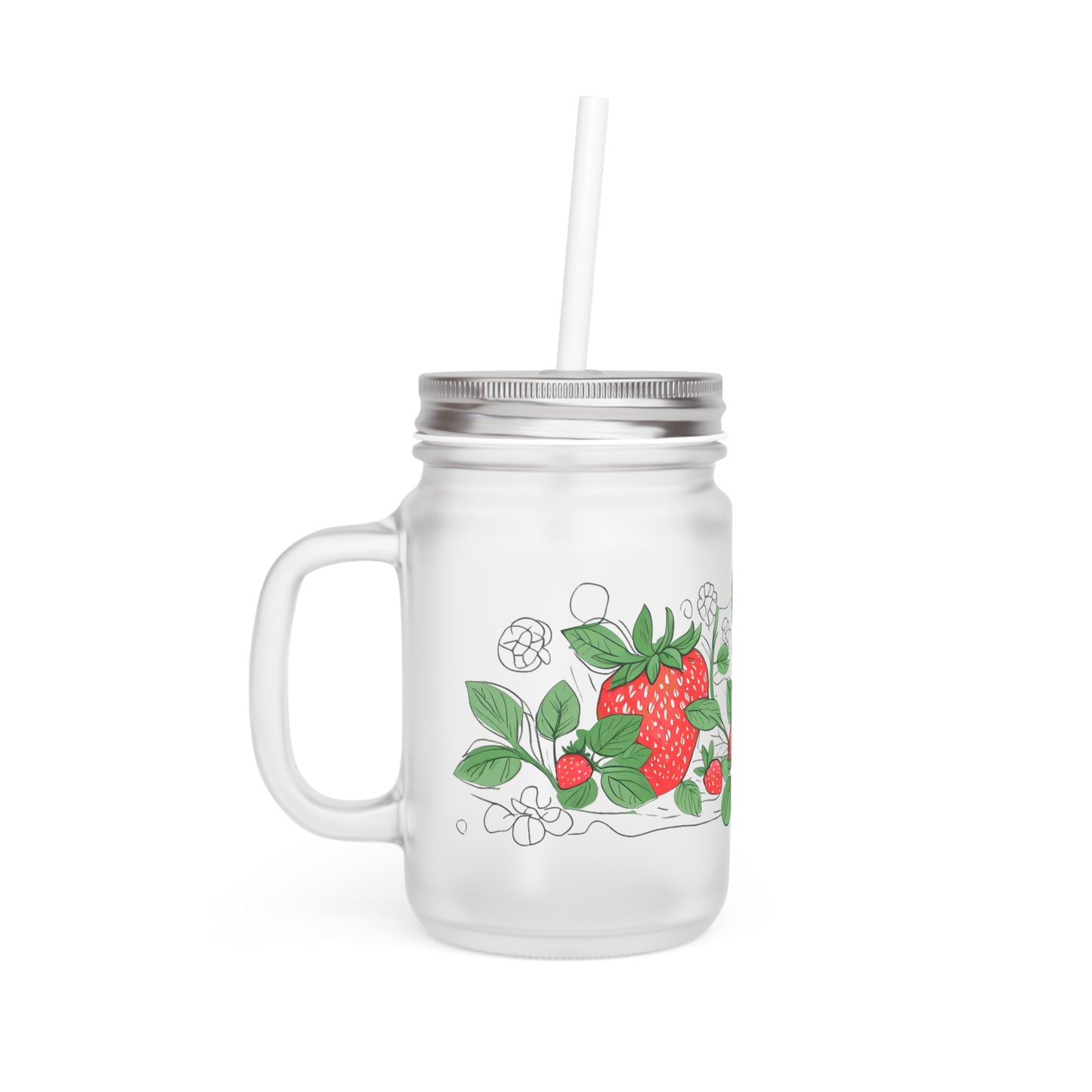 Trinkglas mit Deckel und Strohhalm "Erdbeeren"