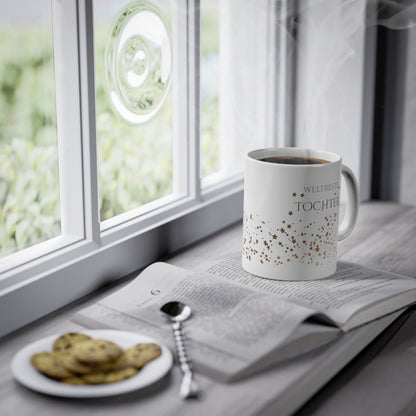 Weisse Tasse golden Glitter "weltbeste Tochter"