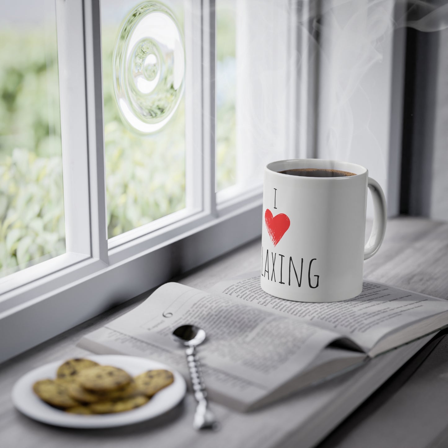 Weisse Tasse "I love relaxing"