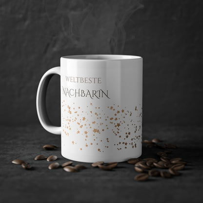 Weisse Tasse golden Glitter "weltbeste Nachbarin"