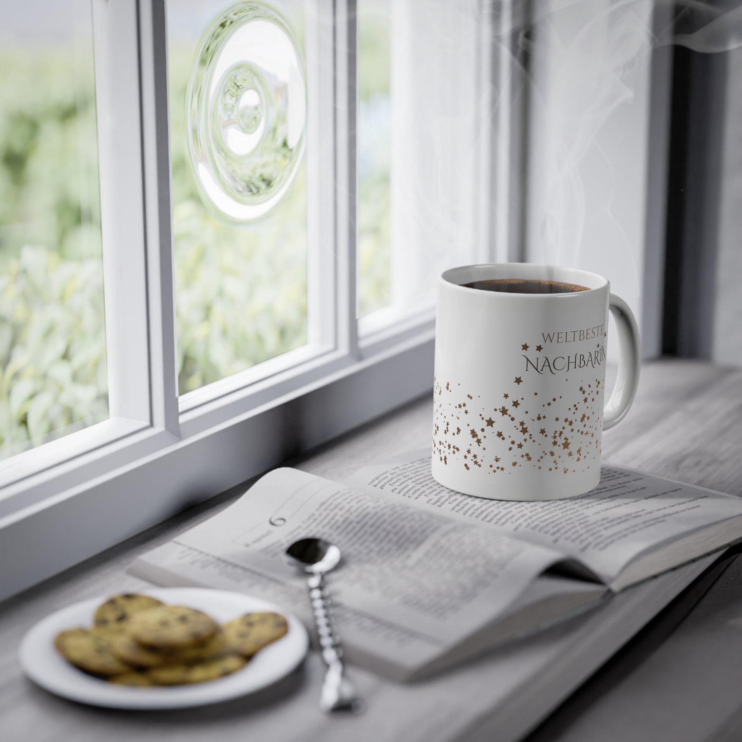 Weisse Tasse golden Glitter "weltbeste Nachbarin"