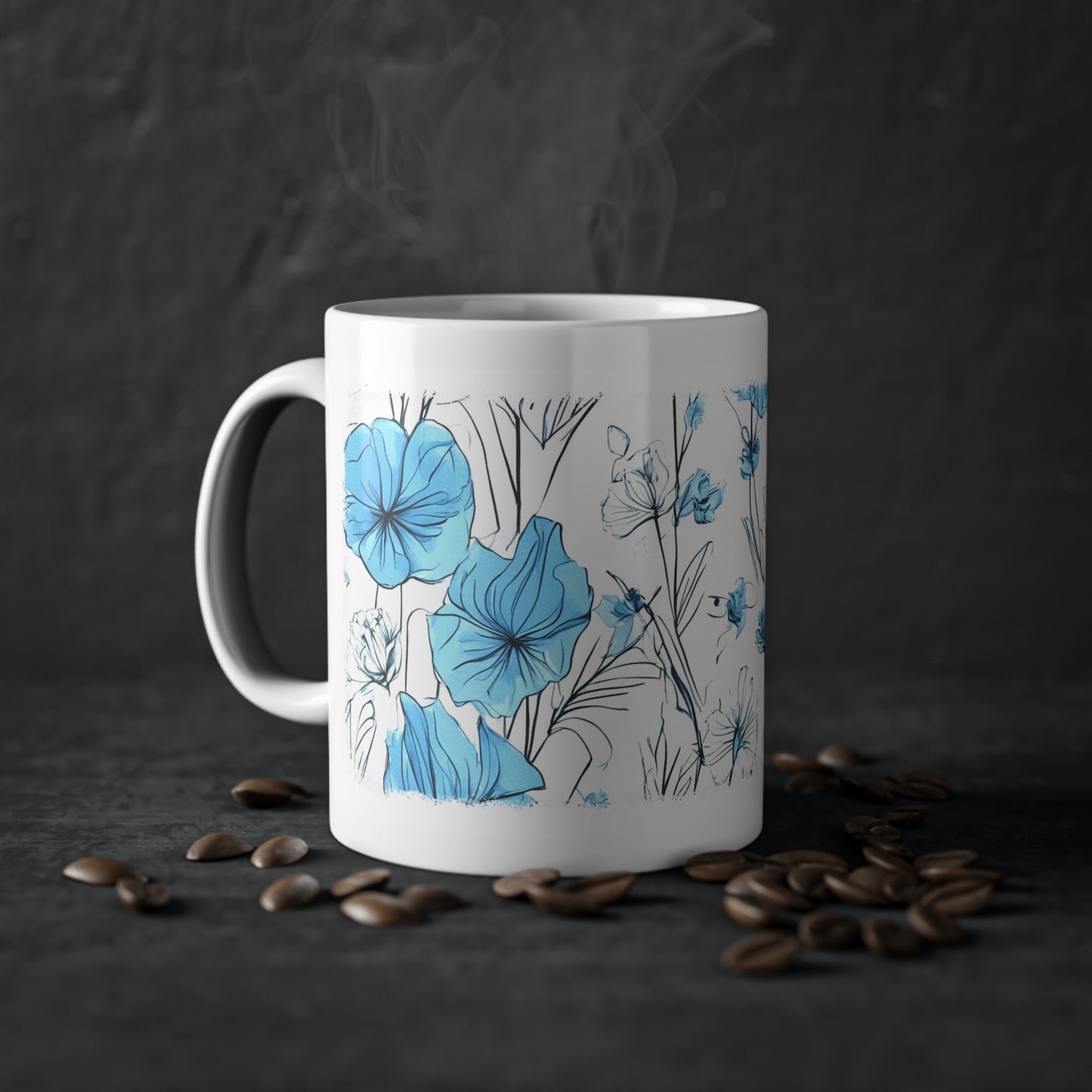 Weisse Tasse blaue Blumen