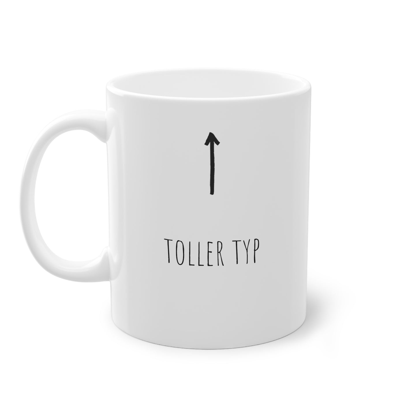 Weisse Tasse mit Pfeil "toller Typ"