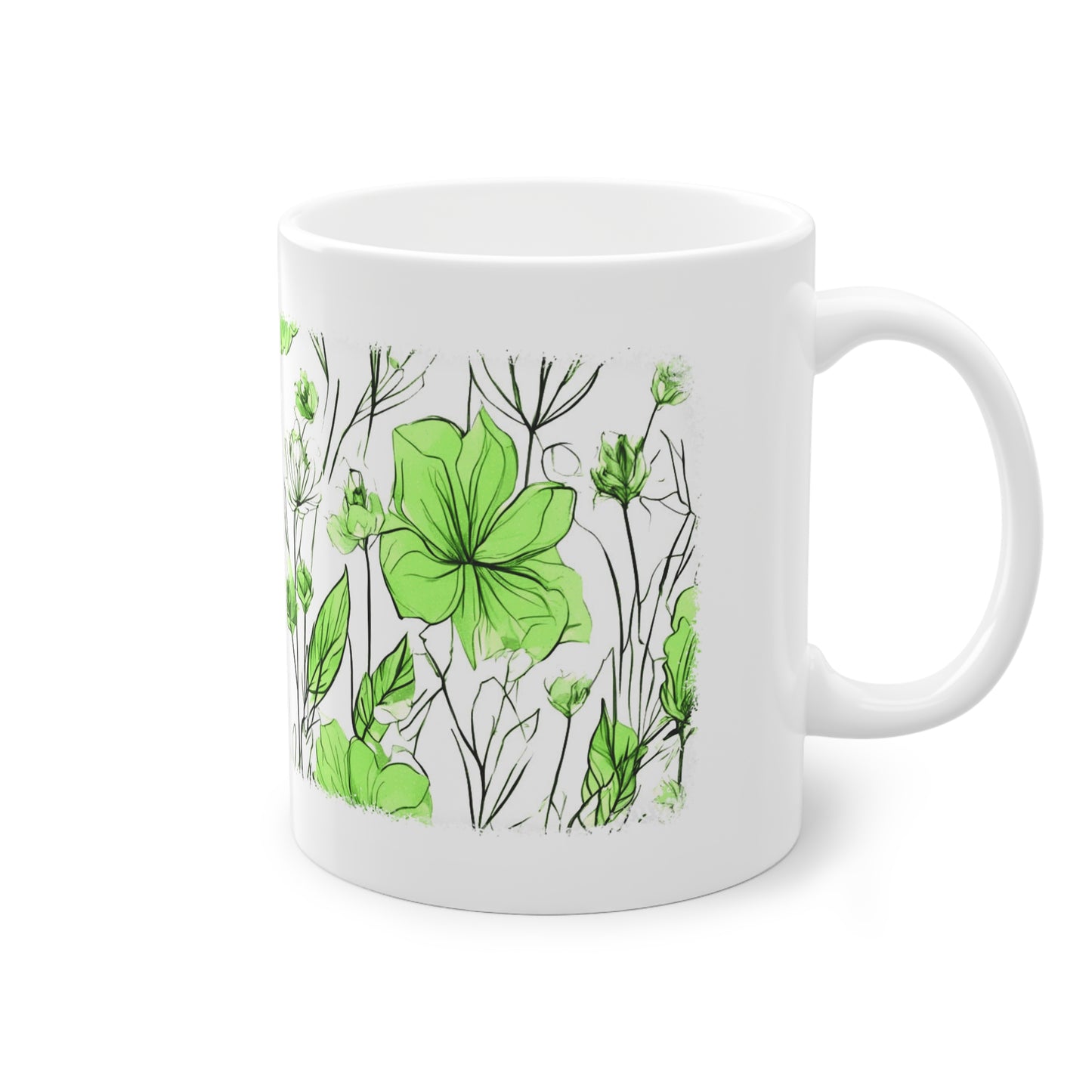 Weisse Tasse grüne Blumen