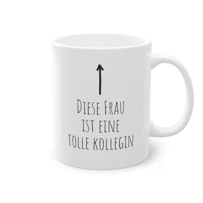 Weisse Tasse mit Pfeil "tolle Kollegin"