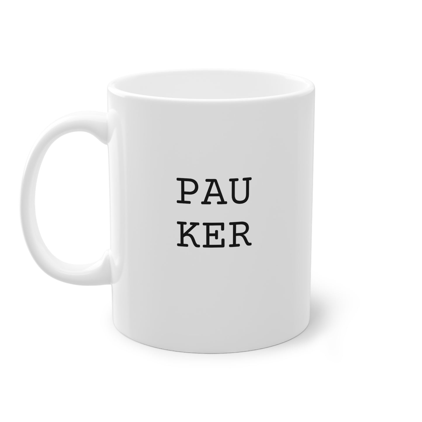 Weisse Design Tasse "Pauker"