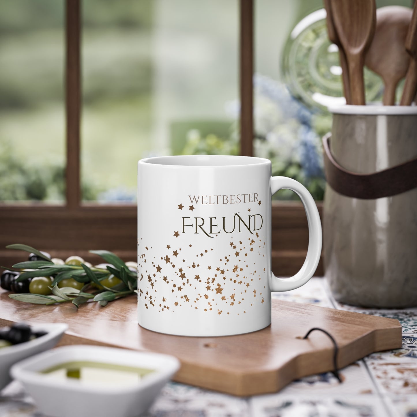 Weisse Tasse golden Glitter "weltbester Freund"