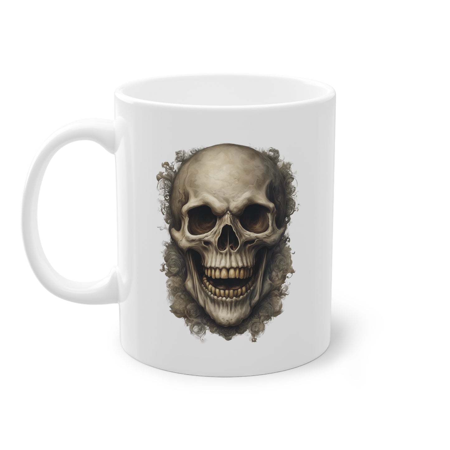 Weisse Tasse lachender Totenkopf