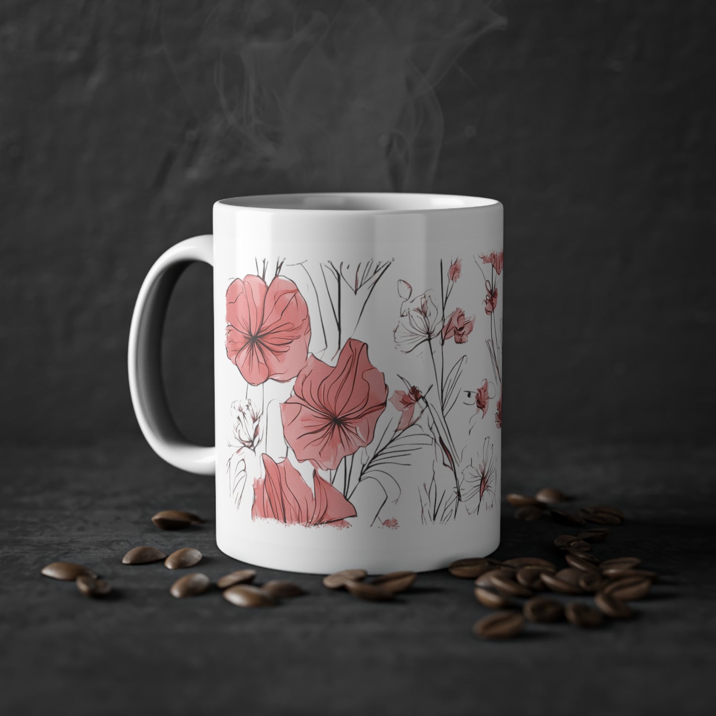 Weisse Tasse rote Blumen