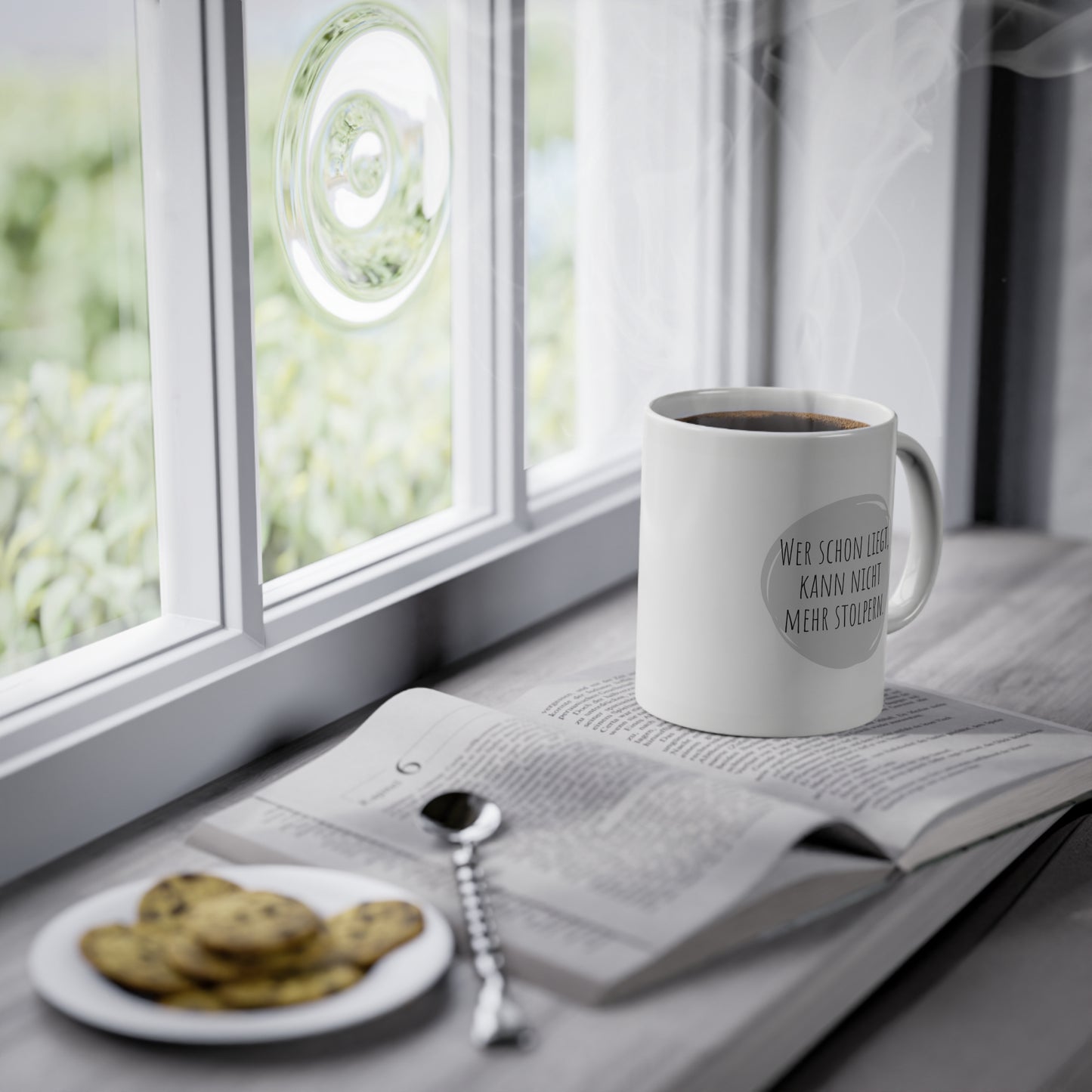 Weisse Sprüche Tasse "Stolpern"