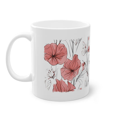 Weisse Tasse rote Blumen