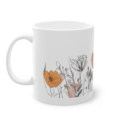 Weisse Boho Tasse  Blumen 1