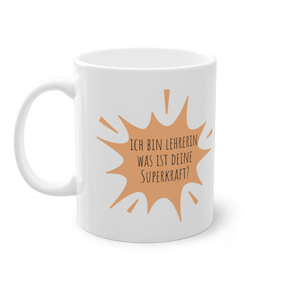 Weisse Tasse Superkraft Lehrerin