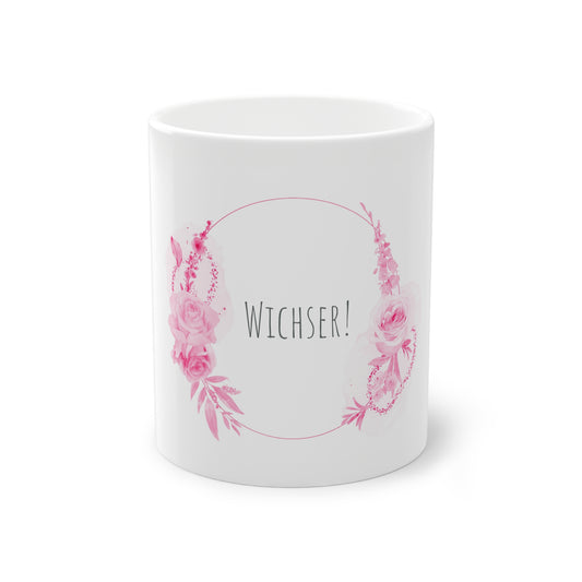 Weisse Pöbel Tasse mit Rosen "Wichser"