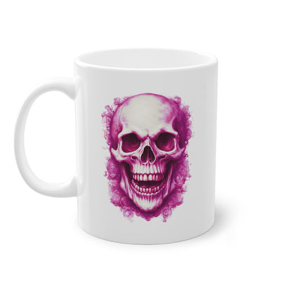 Weisse Tasse lachender Totenkopf lila