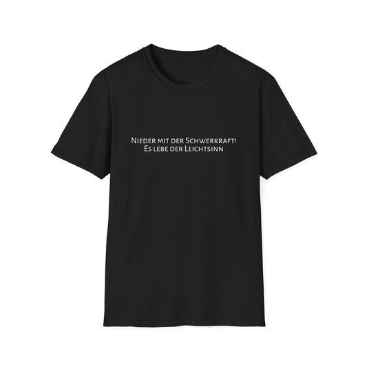 T-Shirt schwarz mit Spruch "Schwerkraft & Leichtsinn"