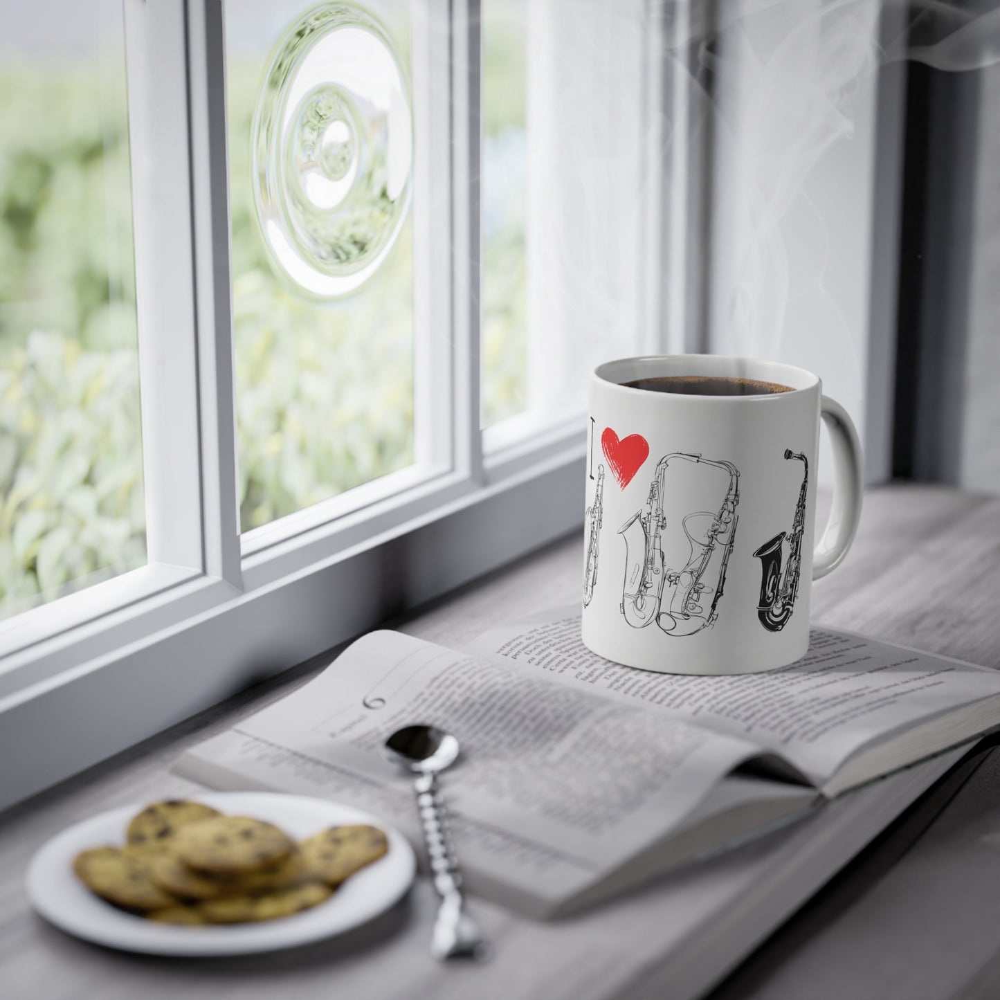 Weisse Tasse "I love Saxophone"