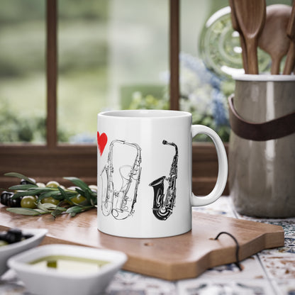 Weisse Tasse "I love Saxophone"