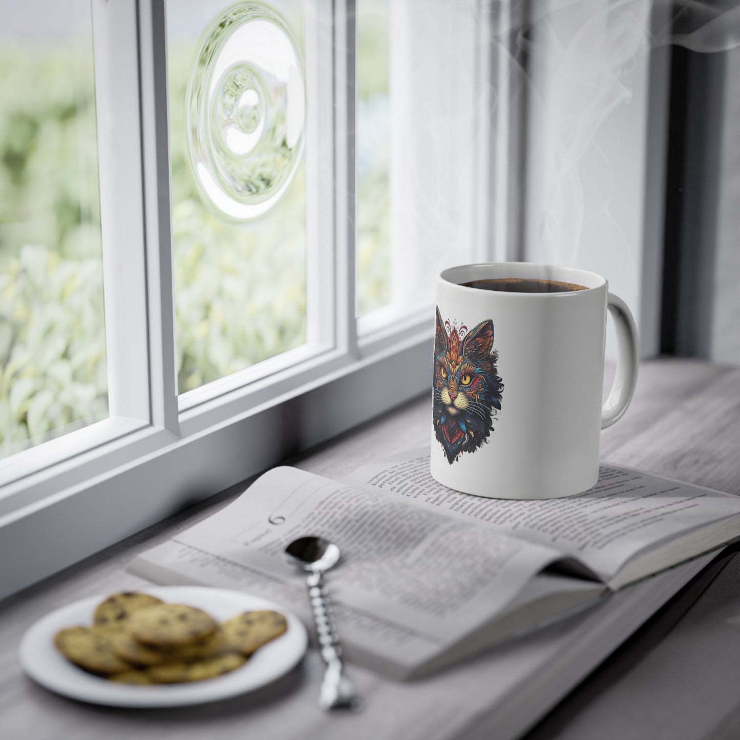 Weisse Mandala Tasse Katze 2