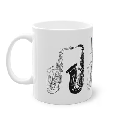 Weisse Tasse "I love Saxophone"