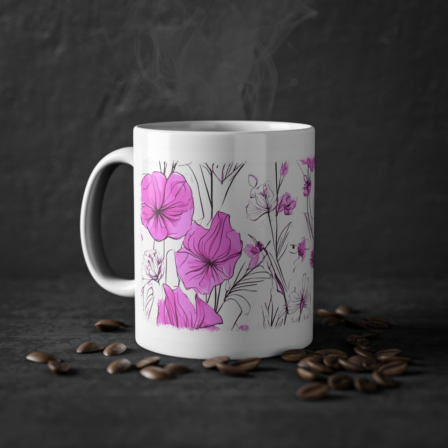 Weisse Tasse pinke Blumen