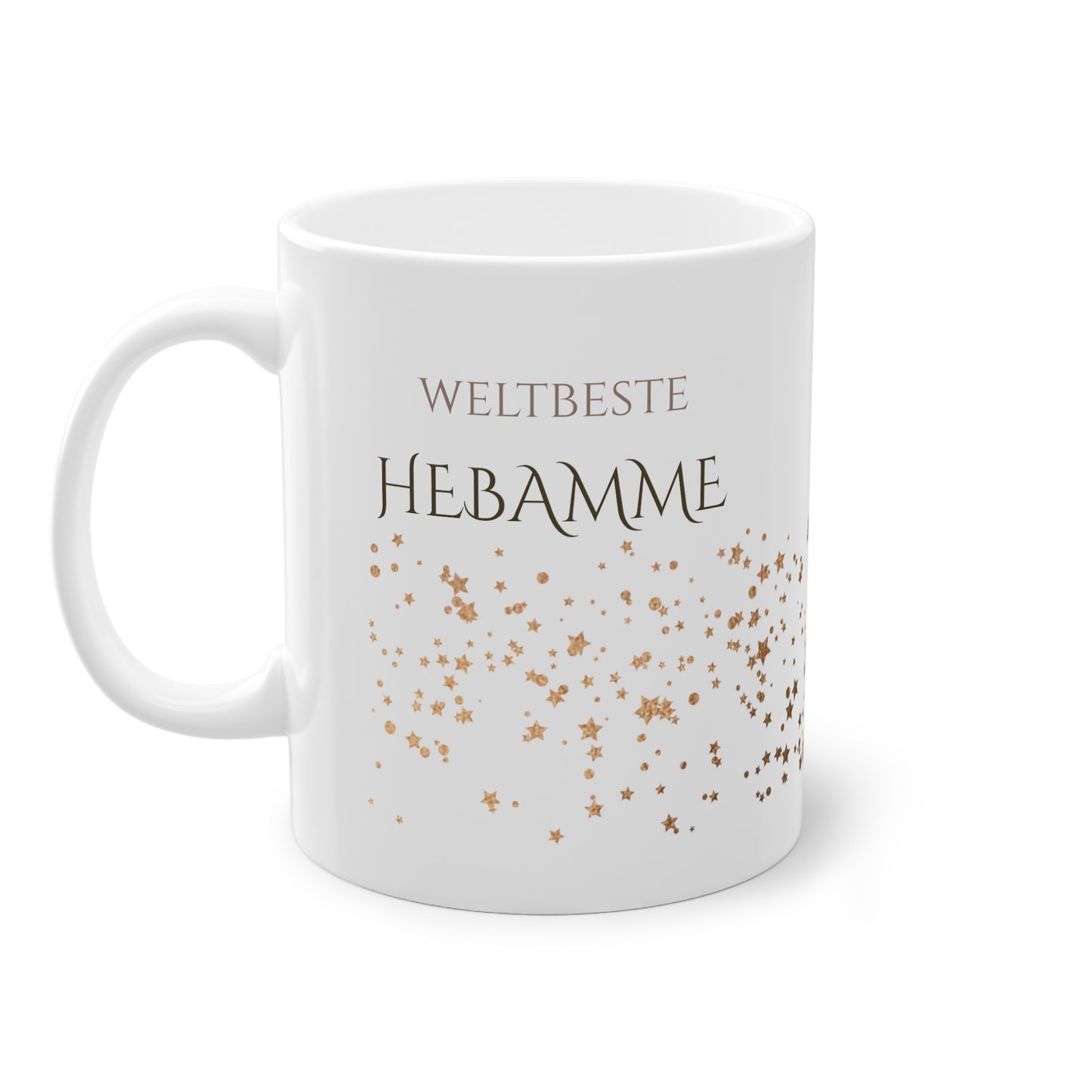 Weisse Tasse golden Glitter "weltbeste Hebamme"