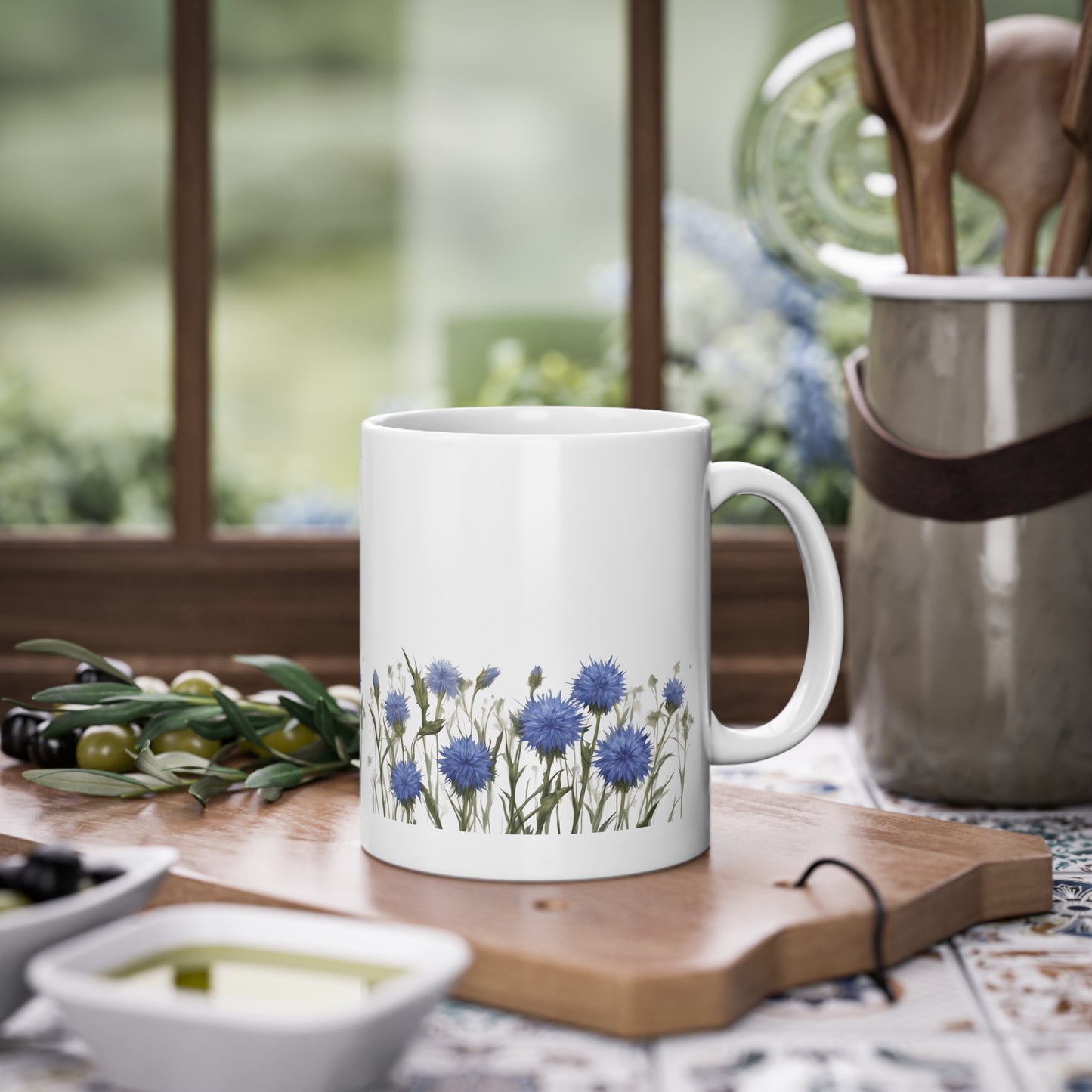 Weisse Blumen Tasse Kornblumen 1