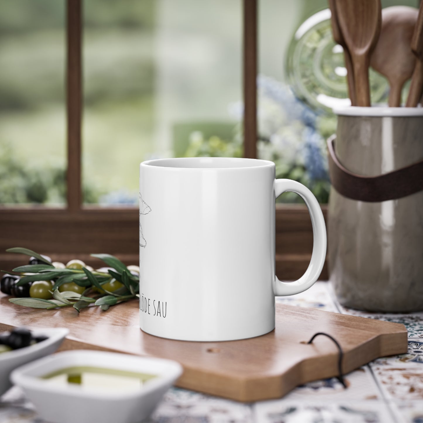 Weisse Pöbel Tasse Blitz "Blöde Sau"