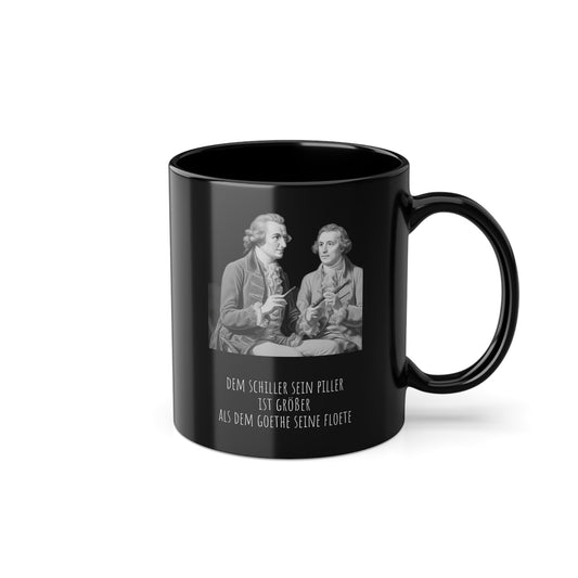 Schwarze Philosophen Tasse Schiller & Goethe Schwanzvergleich