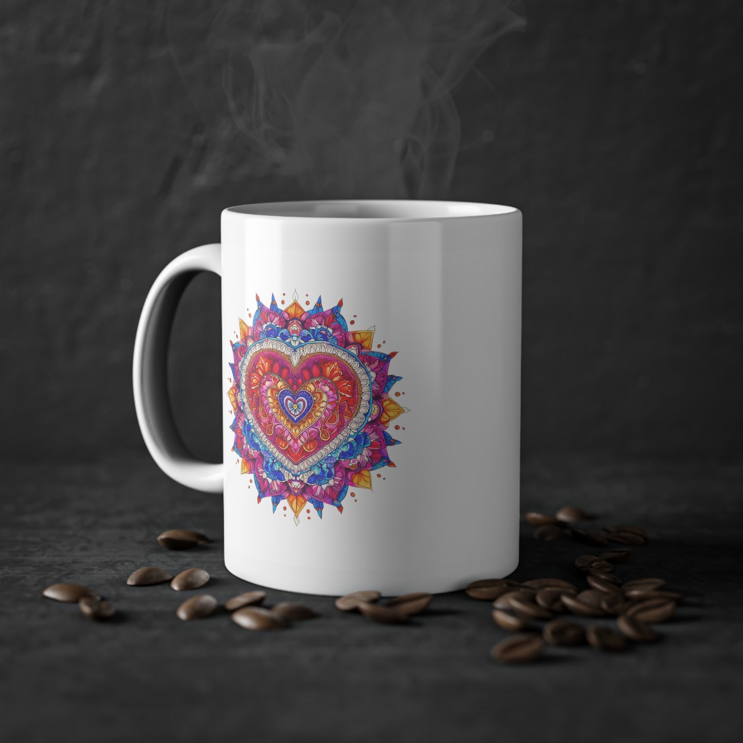 Weisse Mandala Tasse Herz 1