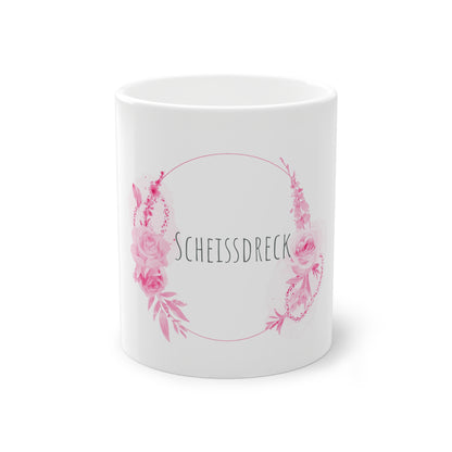 Weisse Pöbel Tasse mit Rosen "Scheissdreck"