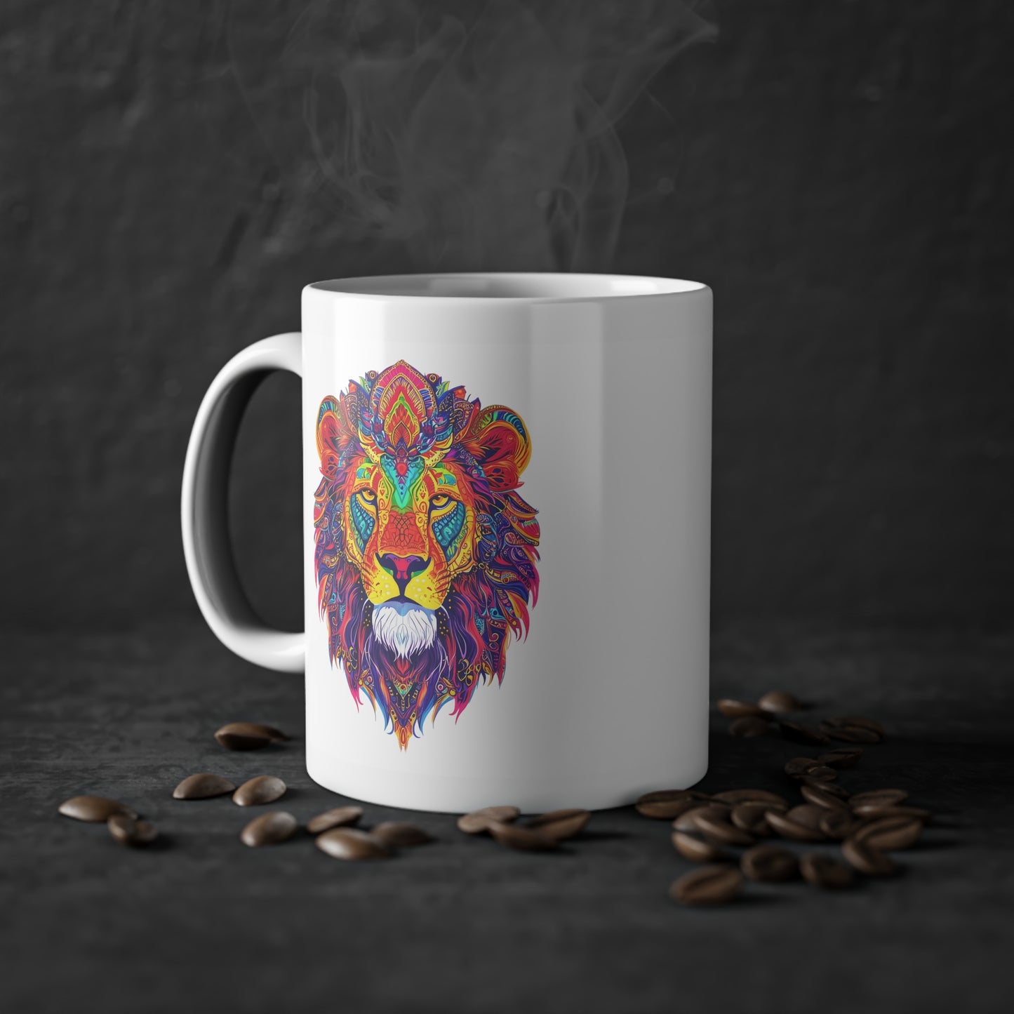 Weisse Mandala Tasse Löwe 2