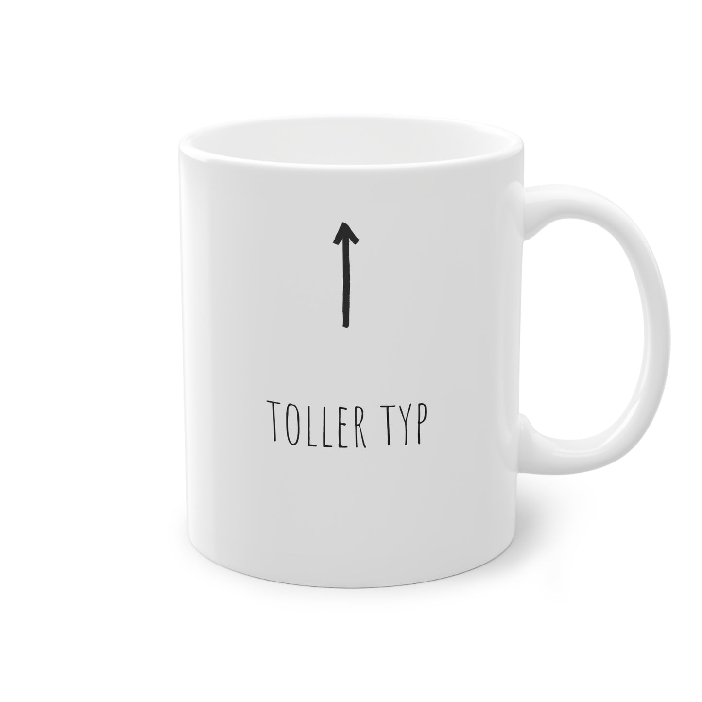 Weisse Tasse mit Pfeil "toller Typ"