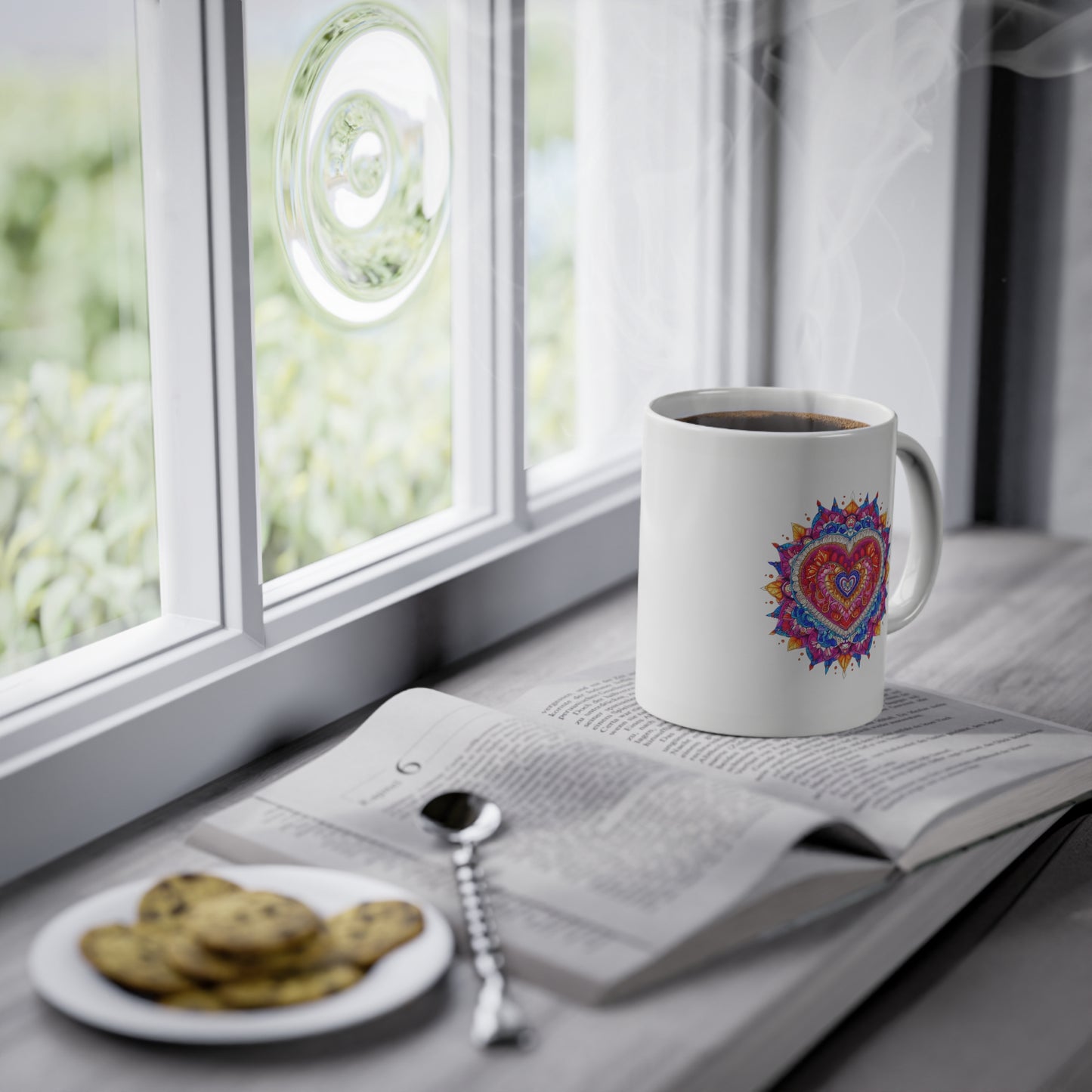 Weisse Mandala Tasse Herz 1