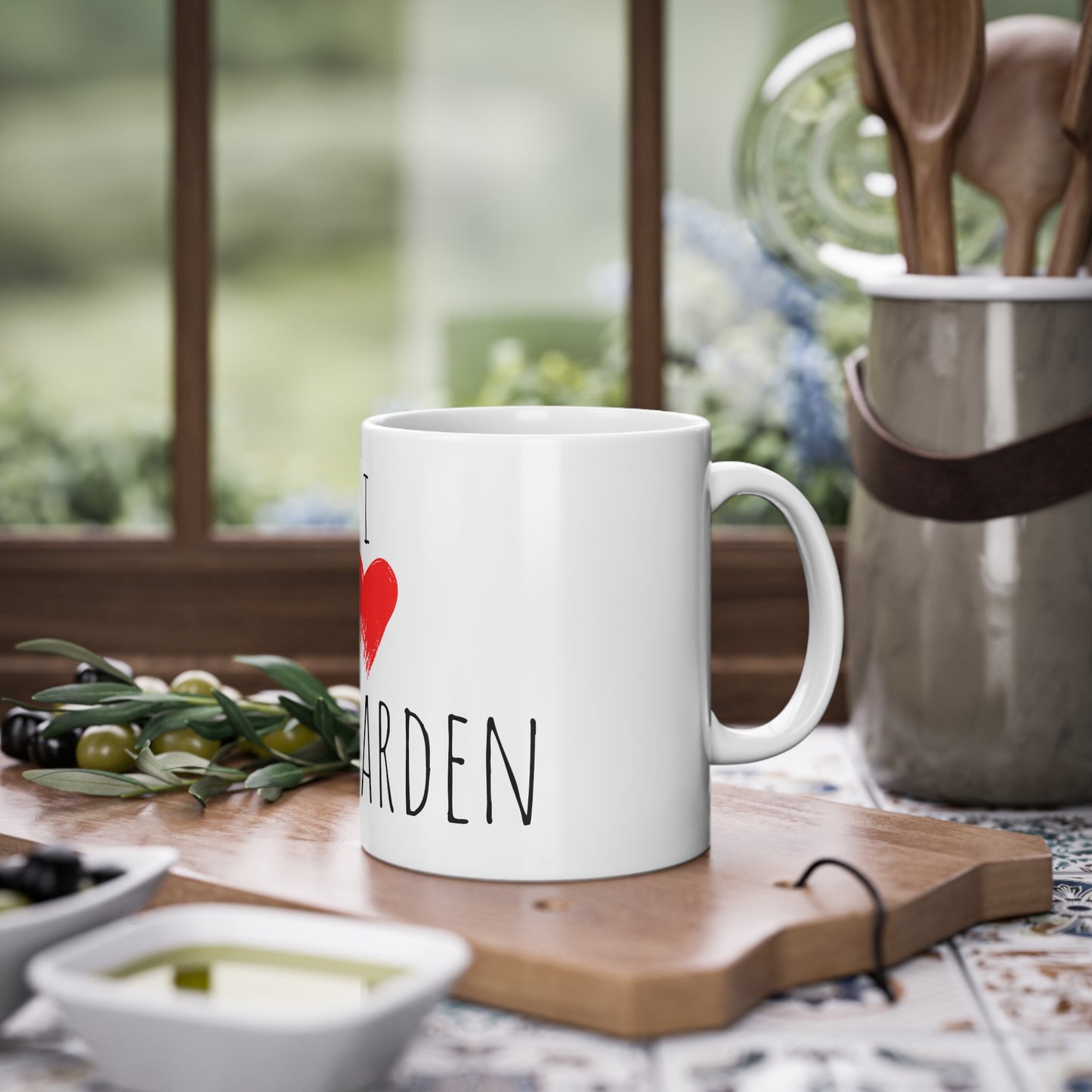 Weisse Tasse "I love my Garden"