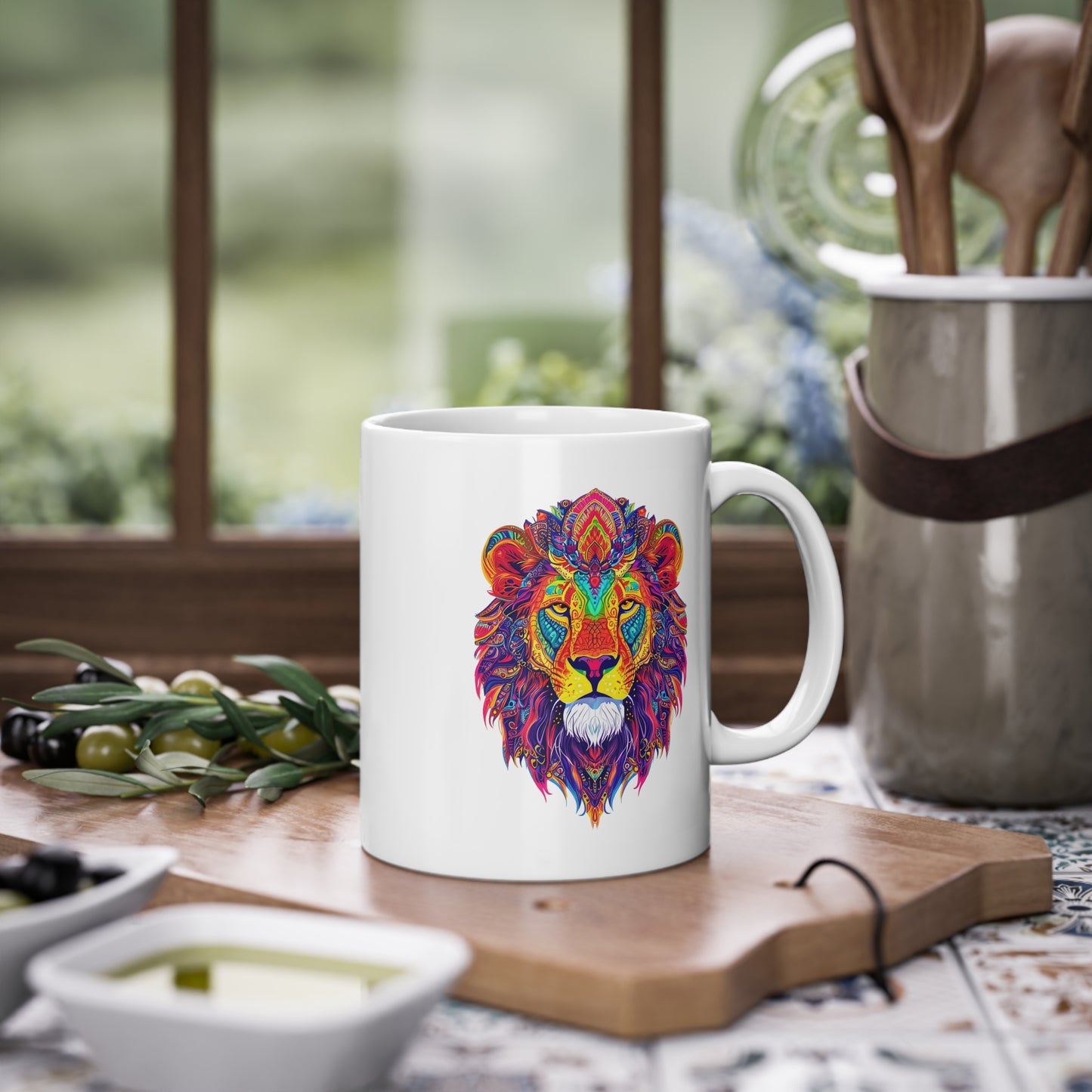 Weisse Mandala Tasse Löwe 2