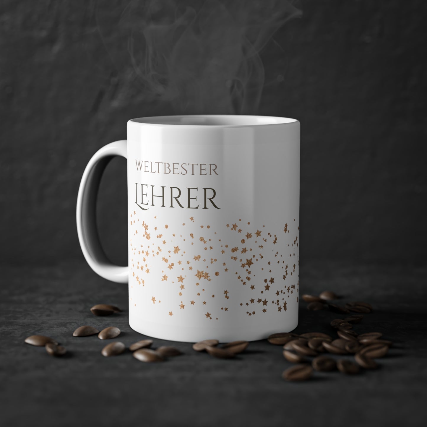 Weisse Tasse golden Glitter "weltbester Lehrer"