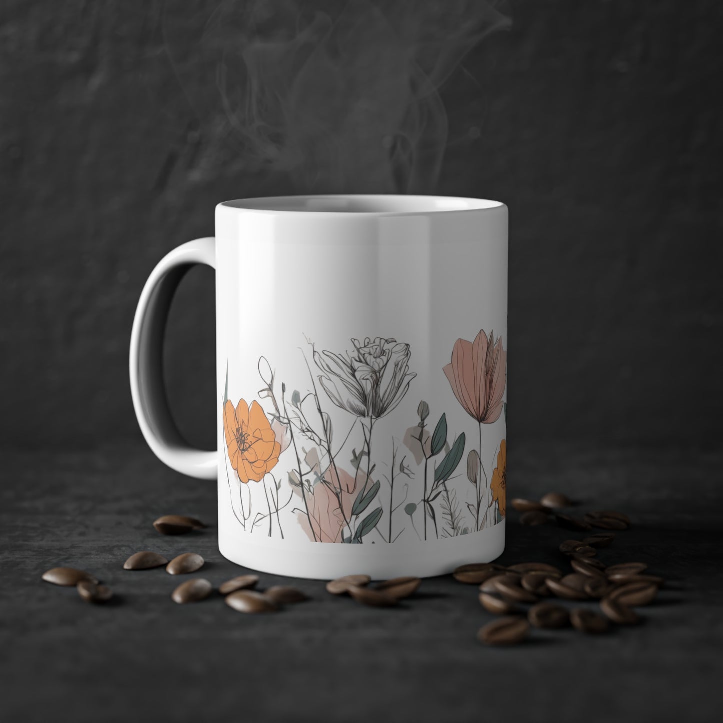 Weisse Boho Tasse  Blumen 1