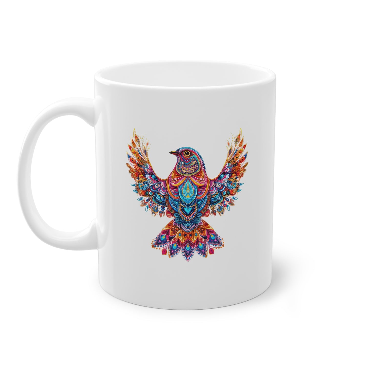 Weisse Mandala Tasse Vogel 1