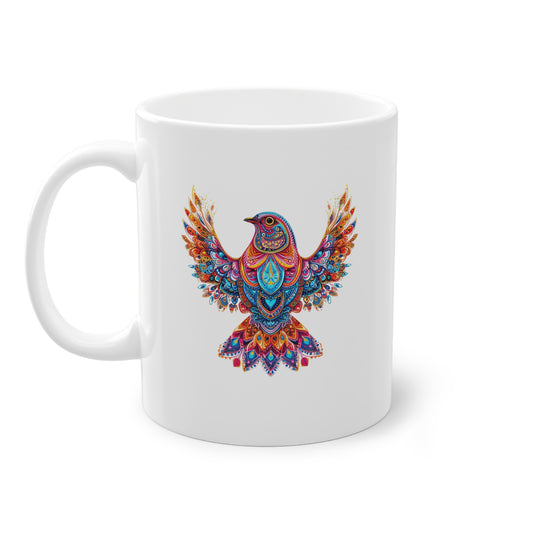 Weisse Mandala Tasse Vogel 1