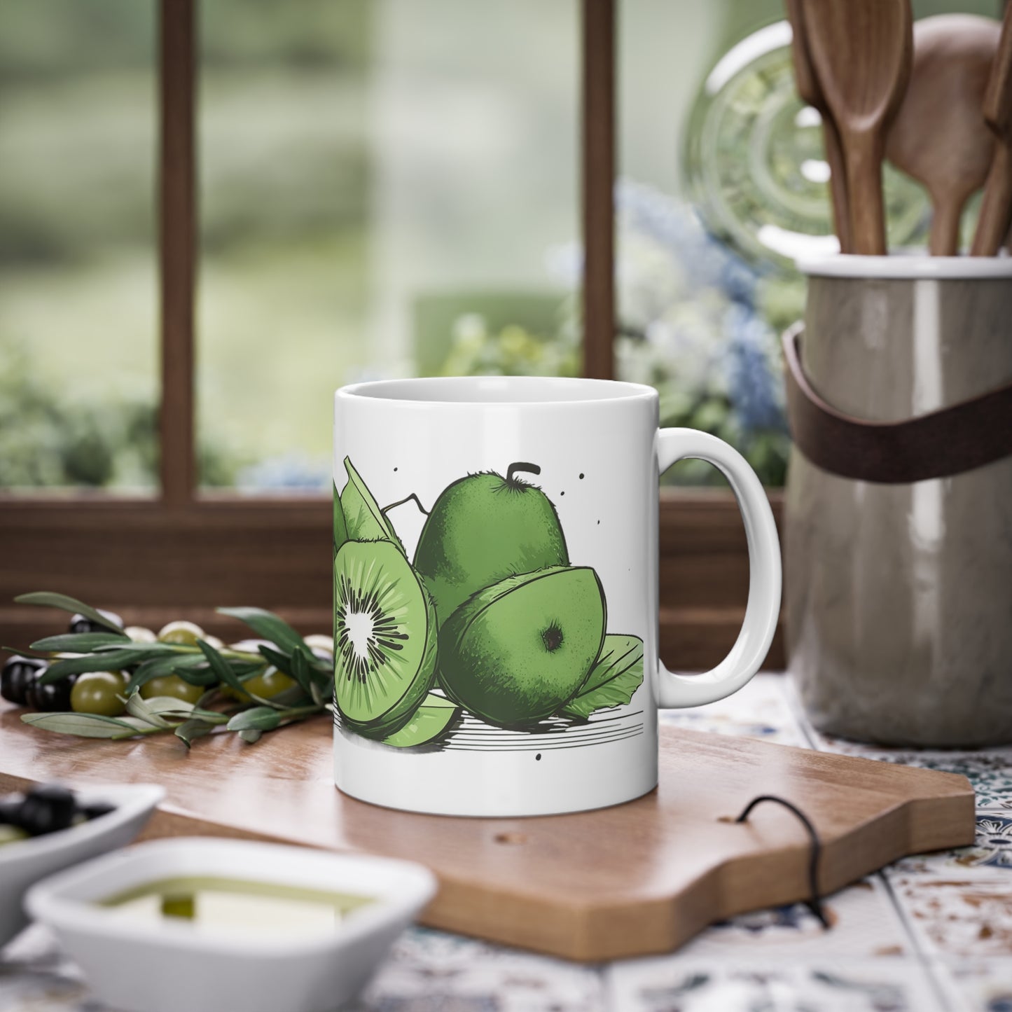 Weisse Tasse "Kiwis"