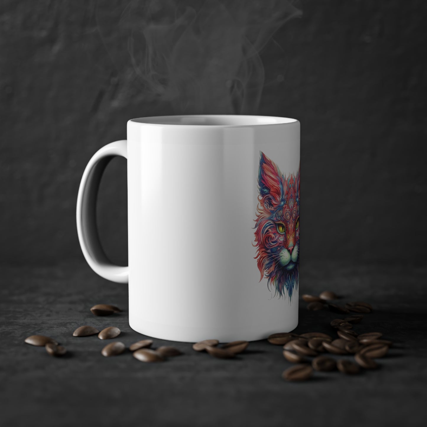 Weisse Mandala Tasse Katze 3