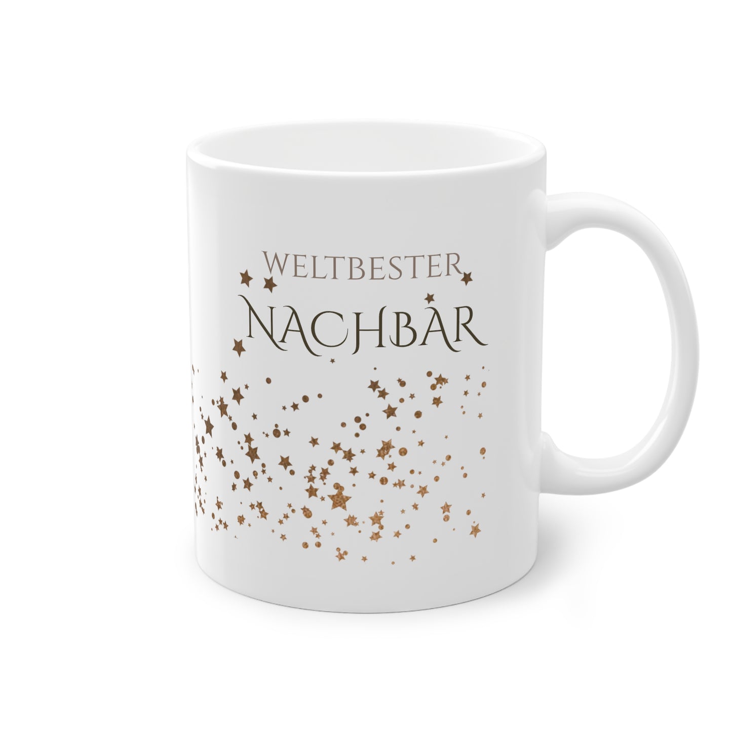 Weisse Tasse golden Glitter  "weltbester Nachbar"