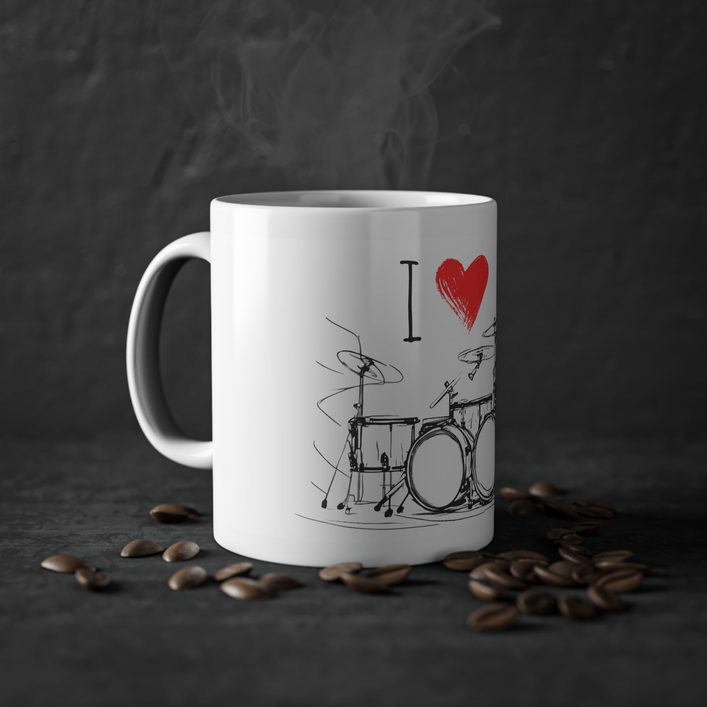 Weisse Tasse "I love Drums"