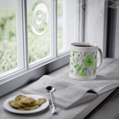 Weisse Tasse grüne Blumen