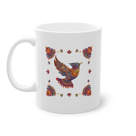 Weisse Mandala Tasse Vogel 3