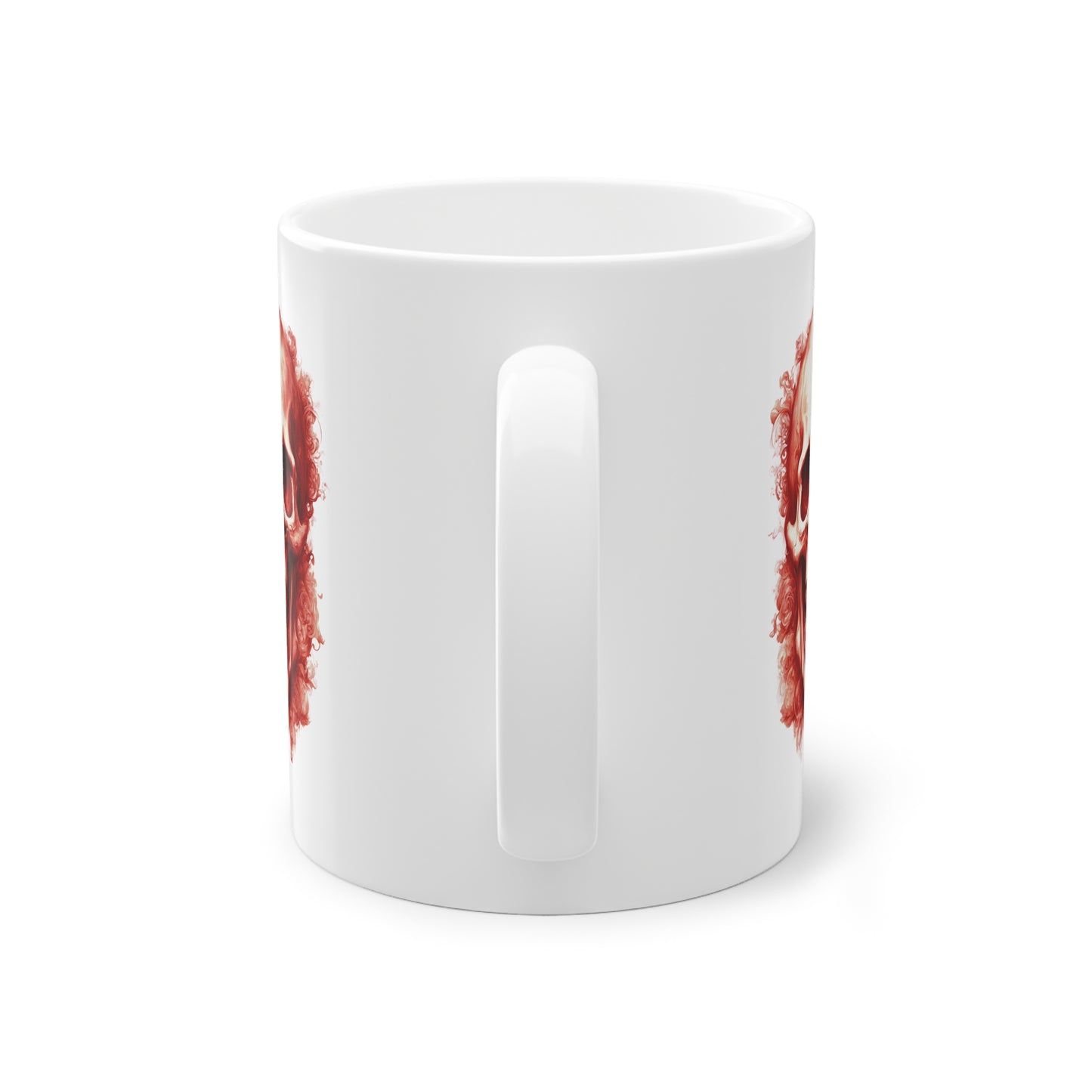 Weisse Tasse lachender Totenkopf rot