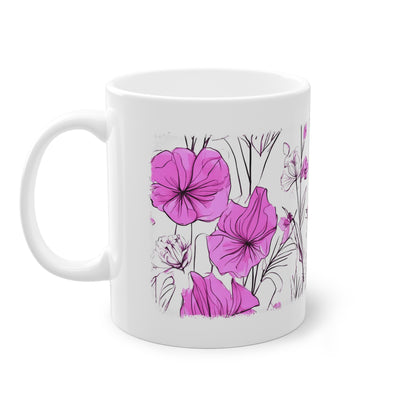 Weisse Tasse pinke Blumen