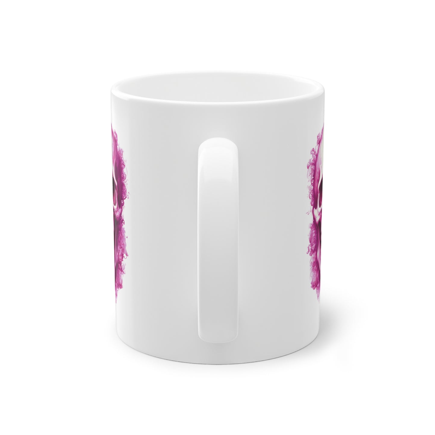 Weisse Tasse lachender Totenkopf lila