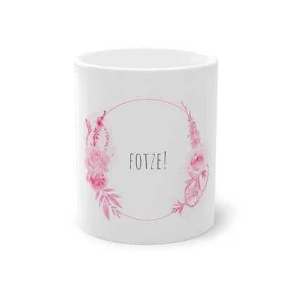 Weisse Pöbel Tasse mit Rosen "Fotze"